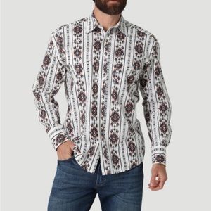 WRANGLER MEN'S CHECOTAH WESTERN LONG SLEEVE SHIRT - WHITE